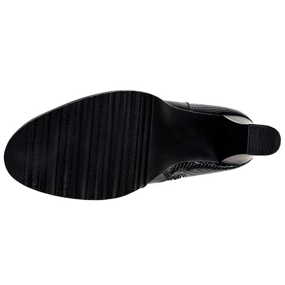 Mixed Snake- Black Bootie Chunky Heel Buckle Strap Ankle - Picture 6 of 11